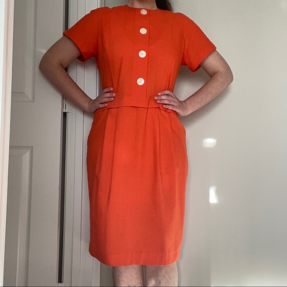 Jessica Howard Dresses & Skirts - Bright Orange True Vintage 80s Jessica Howard Office Dress with a Linen Feel